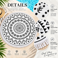 Serviette de plage ronde sans sable en microfibre, séchage rapide, ultra absorbante, surdimensionnée, pour pique-nique en plein air, camping