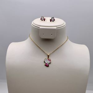 Set Perhiasan Anak Karakter Kate Cat dari Baja Anti Karat Elfic Dubai, Kalung dan Anting, Perhiasan Kartun untuk Wanita dan Anak Perempuan - Product Image 4