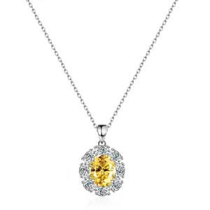 Hoyon Luxury 2 Carat Oval cut S925 Sterling Silver Gold Yellow Moissanite Cham Diamond Pendant Necklace Anniversary Gifts