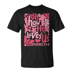 Oh, qué nos ama Él, camiseta cristiana con estampado floral bohemio de Jesús, promoción del día de San Valentín - Product Image 1