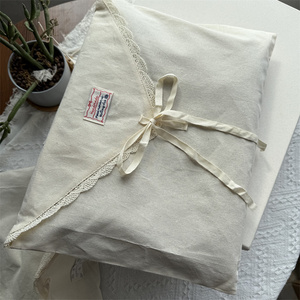 Personalized Label Custom Cotton Dust Bag Natural Cotton Flap with Lace Edge and Ribbon Tie Cotton <b>Envelope</b> Bag Logo Printed - Product Image 6