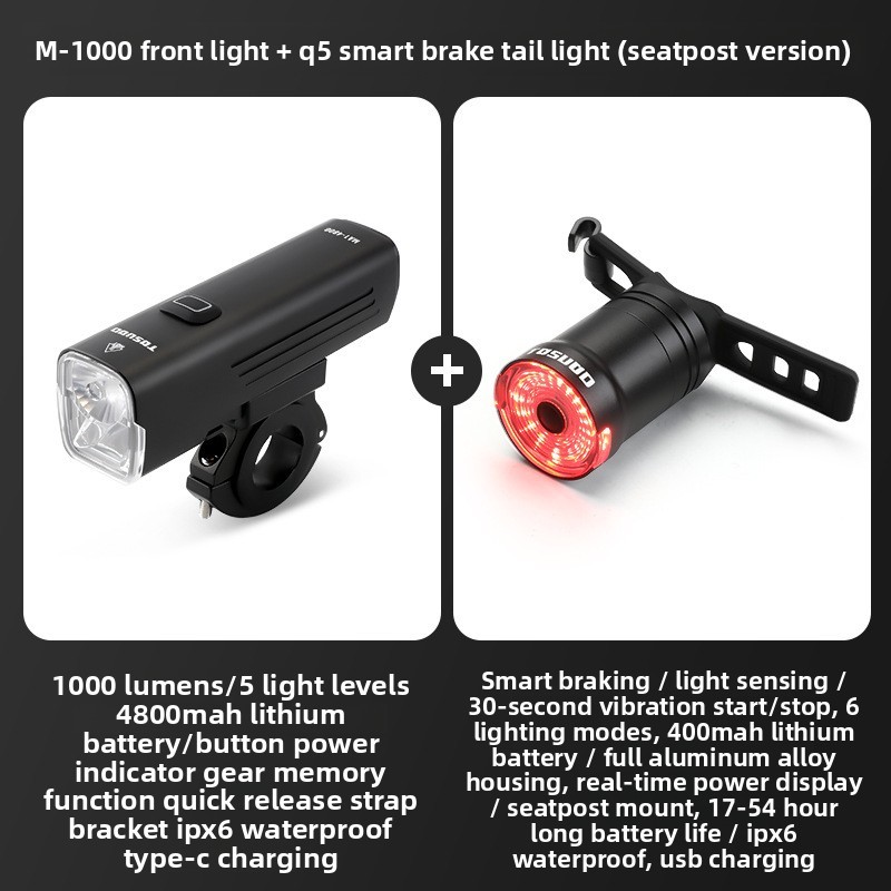 Phare avant M-1000 lumens - Feu arrière Q5 - Fixation sur tige de selle