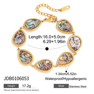 Bracciale in oro a goccia <span class=keywords><strong>con</strong></span> conchiglia di abalone e catena <span class=keywords><strong>con</strong></span> <span class=keywords><strong>perline</strong></span>, placcato oro 18k in acciaio inossidabile <span class=keywords><strong>per</strong></span> donna, impermeabile - Product Image 4