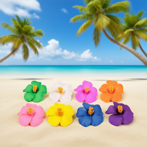 Fermagli per capelli con fiori di ibisco hawaiano multicolori da 12 cm, forcine in plastica per bambini, stile dolce, casual, da spiaggia, estivi, decorativi - Product Image 2