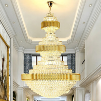 DUOMEIJU Lustre LED en cristal de luxe doré à hauteur réglable, éclairage pour hôtel, église, escalier, grande taille, 3000K, lumière chaude
