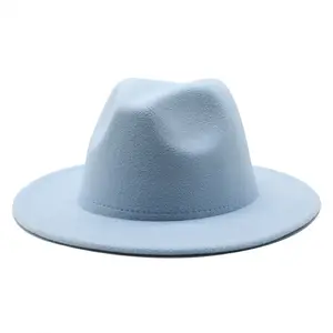 2022 Mới Trắng Hồng Xanh Đen Faux Len Lớn Rộng Vành Fedora Cảm Thấy Mũ Hồng Nữ Phong Cách Mũ Fedora Cho Phụ Nữ Bán Buôn 2021