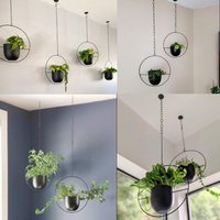 2 pièces de jardinières suspendues modernes en métal avec crochets et chaînes, supports muraux/plafond, porte-pots de fleurs pour la décoration de la maison et du jardin, revêtement en poudre