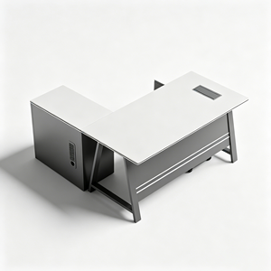 Escritorio Ejecutivo Moderno en Forma <span class=keywords><strong>de</strong></span> L con Gabinete <span class=keywords><strong>de</strong></span> Almacenamiento, Mesa para Computadora con Superficie <span class=keywords><strong>de</strong></span> Madera y Estructura Metálica, Mueble <span class=keywords><strong>de</strong></span> Oficina - Product Image 4