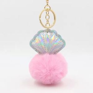 Porte-clés en peluche pompon mignon et moelleux en forme de coquille, accessoire de sac, porte-clés - Product Image 1