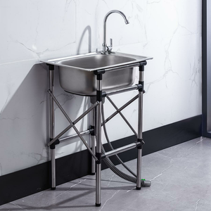 Free Standing Stainless Steel Single Bowl Kitchen <strong>Sink</strong> Foldable <strong>Camping</strong> Outdoor Wash Basin for Laundry &amp; <strong>Camping</strong> Needs - Product Image 1