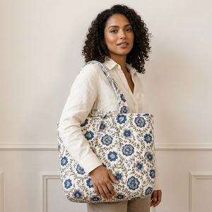 Bolso Tote de Hombro Dolly Enterprises, Diseño Artesanal, Acolchado, de Algodón, con Cierre de Cremallera, Color Sólido, Espacioso, para Compras o Playa - Product Image 1