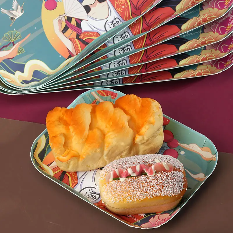 Wholesale Custom Design Logo Size Food Grade bread French Fries Fried Chicken Disposable food paper tray plate