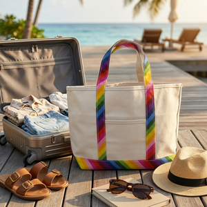 Sacs de plage en toile de couleur unie à étiquette privée, vente en gros, logo personnalisé, sacs de shopping réutilisables - Product Image 1