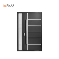 Porte d'entrée noire moderne avec panneaux latéraux, double vitrage, pour extérieur de maison, sécurité résidentielle