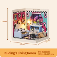 IIECREATE Kuding Maison de poupée en bois à monter soi-même pour salon avec lumière, mini modèle réduit, jouet à l'échelle 1:24, puzzles en plastique écologiques pour unisexe