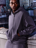 Setelan Olahraga Hoodie dan Celana Panjang Model Boxy Berbahan Tebal dengan Ritsleting dan Logo Kustom