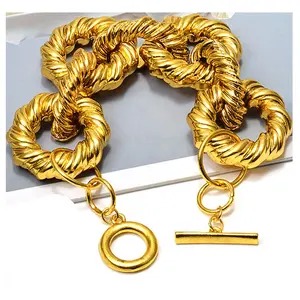 Wholesale High-Quality New Fashion ZA Gold Metal Hoops Chunky Bracelet Delicate Bracelets & Bangle Jewelry Accessories For Women