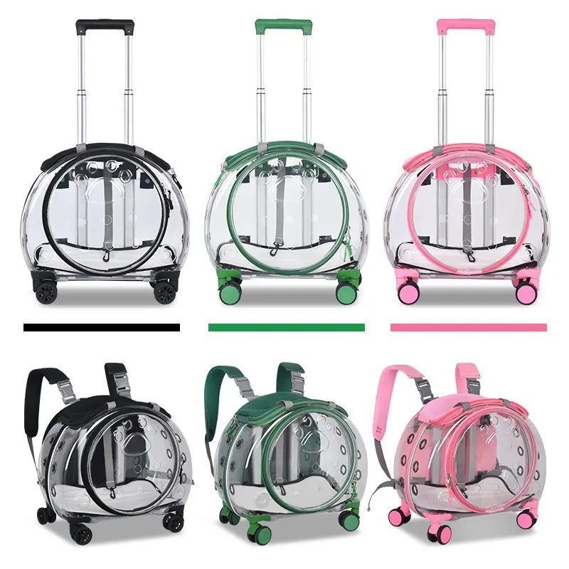 Waterproof Airline Travel Portable Clear Transparent Pet Carrier Backpack with Trolley Wheels For Dogs Cats Pet
