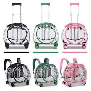 Mochila transportadora para animais de estimação transparente portátil para viagens em companhias aéreas à prova d'água com carrinho para cães e gatos