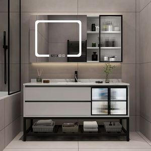 New modern smart bathroom <b>vanity</b> | solid wood washbasin cabinet with anti-fog <b>LED</b> mirror wall-mounted - Product Image 2