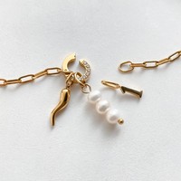 Collier pendentif eManco en acier inoxydable plaqué or, motif Cornicello LOVE, perle de poisson, zircon marquise, bijou à breloque détachable DIY
