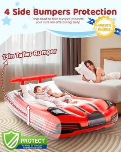 Red Race Car Shaped Kids <b>Inflatable</b> Travel Bed with Safety Rails for Toddlers Camping Home - Product Image 4