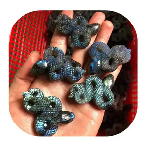New arrivals Premium healing crystals ornaments natural blue flash labradorite crystal snakes figurines for sale
