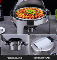 Réchauds Ronds en Acier Inoxydable avec Couvercles Transparents, Set de Chauffe-Plats et Serveurs Buffet