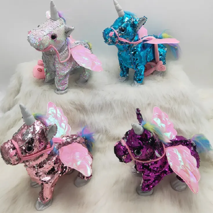 Sequin Unicorn Electric Walking Plush Toy Yortoob