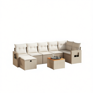Ensemble de canapés de jardin beige avec coussins crème, 6 places, en rotin, mobilier d'extérieur avec rangement, design contemporain - Product Image 1