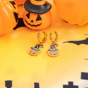 Conjunto de Joyería de Halloween, Acero Inoxidable, Chapado en Oro de 18K, Colgante de Calavera de Dibujos Animados, Unisex para Fiestas - Product Image 3
