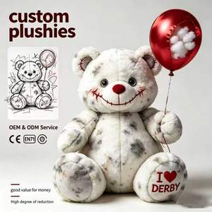 Oso de Peluche Blanco de Payaso Aterrador Personalizado al por Mayor, Oso de Peluche con Manchas para Halloween con Globo Rojo y Logotipo Personalizado OEM - Product Image 1