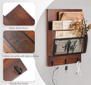 Decorazione per la casa a parete scaffale lettere riviste giornali posta organizzatore Rack portachiavi con ganci per chiavi - Product Image 4