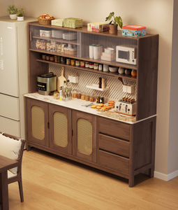 <span class=keywords><strong>Buffet</strong></span> <span class=keywords><strong>haut</strong></span> en bois massif avec portes vitrées, organisateur à panneaux perforés et tiroirs – Meuble de rangement autoportant pour cuisine - Product Image 3