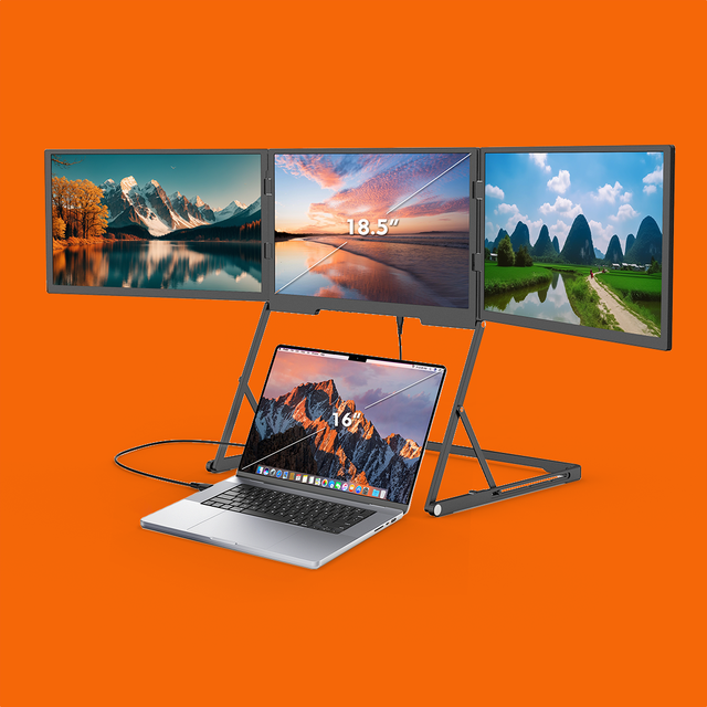 18.5''Portable triple monitor for laptop 1 Cable Laptop Screen Extender IPS Panel Type-C Built-in Stand Compatible Windows Mac