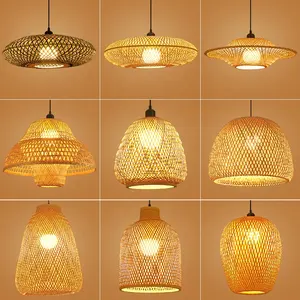 Lámpara colgante de ratán hecha a mano, luz tejida de bambú, candelabro Natural, nuevo diseño