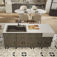 Sofeyia Meubles italiens Ambry de qualité supérieure Finition blanc brillant Armoires de cuisine en chêne cerisier Ensemble complet de robinets d'évier-MDF