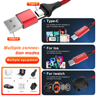 Kabel Pengisi Daya Jam Tangan 3-in-1, Kabel Data Ponsel Satu-ke-tiga Tipe-C Pengisian Cepat PD 60W, Pengisi Daya Nirkabel Jam Tangan