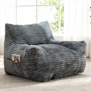 Fauteuil pouf surdimensionné de luxe moderne avec pieds en bois, tissu en velours côtelé écologique, confortable pour salon, chambre, appartement, hôtel - Product Image 1