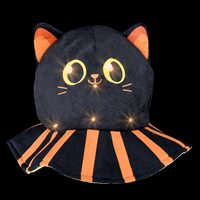 Chapeau en peluche chat noir lumineux personnalisé pour Halloween, accessoire de costume LED fantaisie pour événements