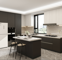 Mobili da Cucina su Misura con Finitura Laccata, Ante in Legno Massello e Isola con Spazio di Archiviazione, Dimensioni Personalizzate e Layout su Ordinazione