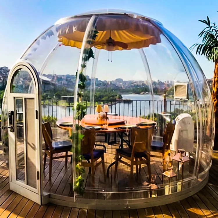 Prefabrik ev şeffaf jeodezik kubbeli çadırlar ile perdesi ve banyo 4m 5m 3m