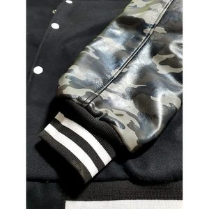 Men's Varsity <b>Jacket</b> <b>Camo</b> Leather Sleeve Wool Blend Letterman College <b>Jacket</b> XXS-5XL - Product Image 2