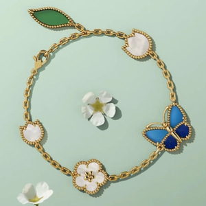 Exquisita <span class=keywords><strong>Cadena</strong></span> de Aleación para Mujer con Elementos Florales Coloridos y de Lujo, Bañada en <span class=keywords><strong>Oro</strong></span>, para Uso Diario, con Mariposa de la Suerte y Cinco Flores - Product Image 6