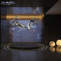 RUNJIN RJ-260 160cm Sculpture d'art en métal en forme de goutte d'eau, motif Koi, polissage miroir, moderne, pour intérieur, en acier inoxydable, forgée à la main, poisson suspendu