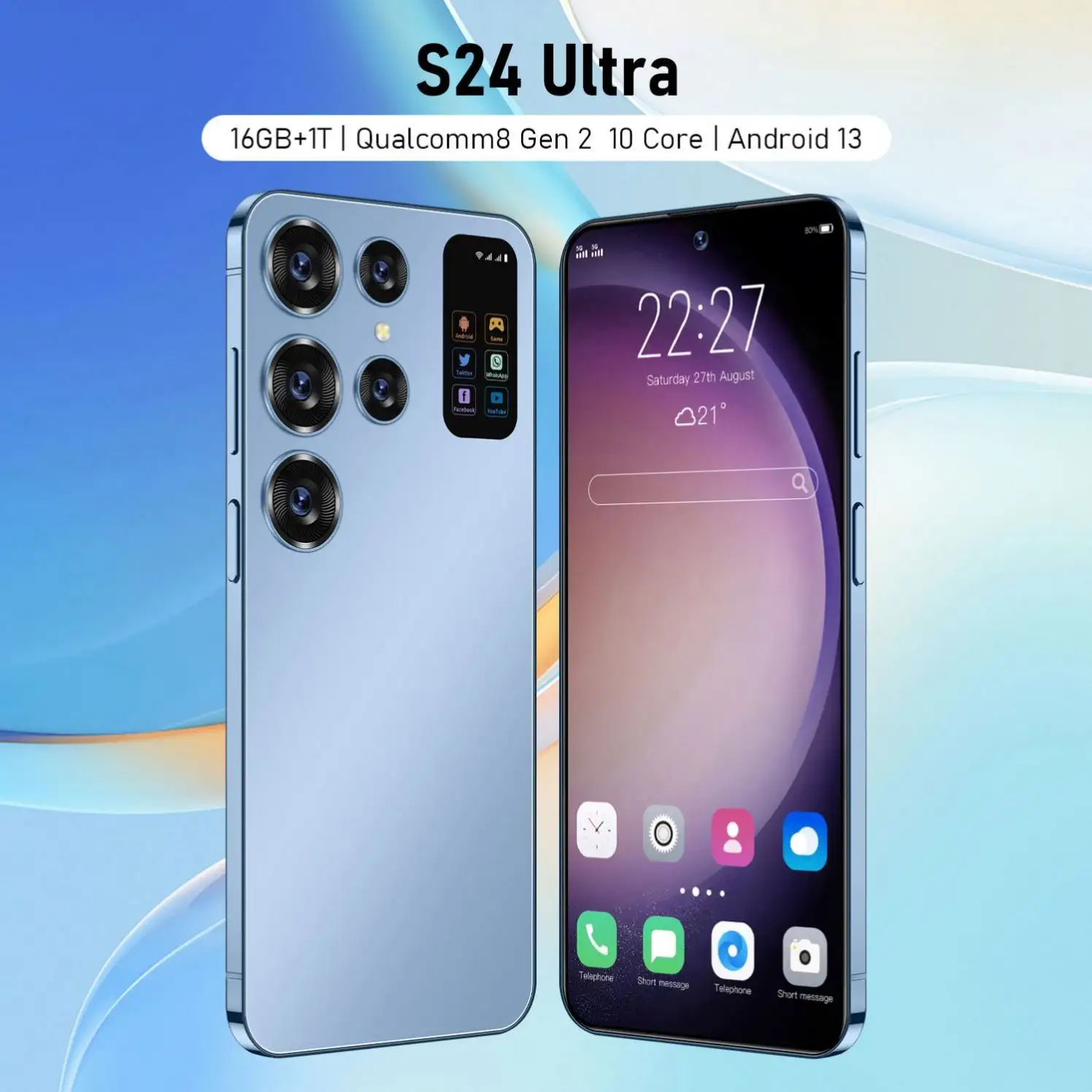 S24 Ultra Smartphone 6.8 pouces 16GB + 512GB 3G LTE 5G Android débloqué Dual SIM téléphones portables bon marché téléphones cellulaires