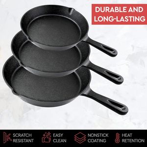 Ensemble de 3 poêles <span class=keywords><strong>en</strong></span> <span class=keywords><strong>fonte</strong></span> pour la cuisson des pizzas, facile à utiliser dans le four, la cuisinière et le gril. - Product Image 4