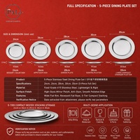 Assiette ronde en acier inoxydable à bord large, assiette à steak occidentale, plateau de service en métal multi-usages pour barbecue, pâtes, salade, dessert