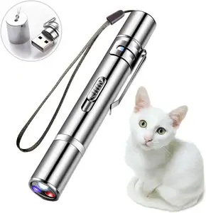 Mainan kucing 5 in 1 USB dapat diisi ulang mainan pengejar kucing lucu senter Mini Laser LED pena Lampu kucing pointer