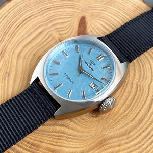 Tandorio 39mm Piloten-Mechanikuhr für Herren NH35 Uhrwerk Blaues Wellenzifferblatt Gewölbtes Saphirglas Große Krone Silberne Handschraubkrone - Product Image 5